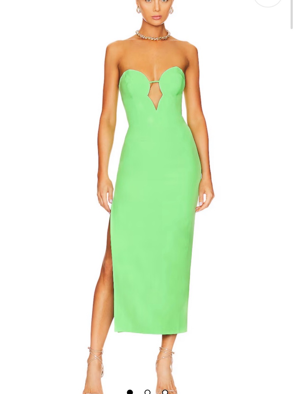 Bardot Neon Green Strapless Midi Dress